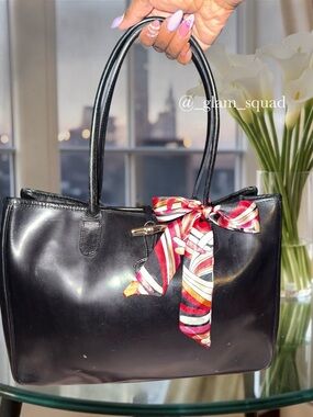 Vintage Longchamp Roseau Black Leather Toggle Tote Shoulder Bag